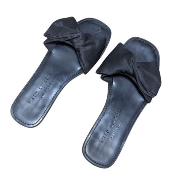Kate Spade New York Bikini Bow Sandals Slide Slip On Black Womens 9.5 Summer - Picture 1 of 5